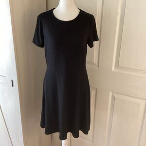 GAP Black Midi Dress Sz M | Short Sleeve Fit & Flare Casual Dress